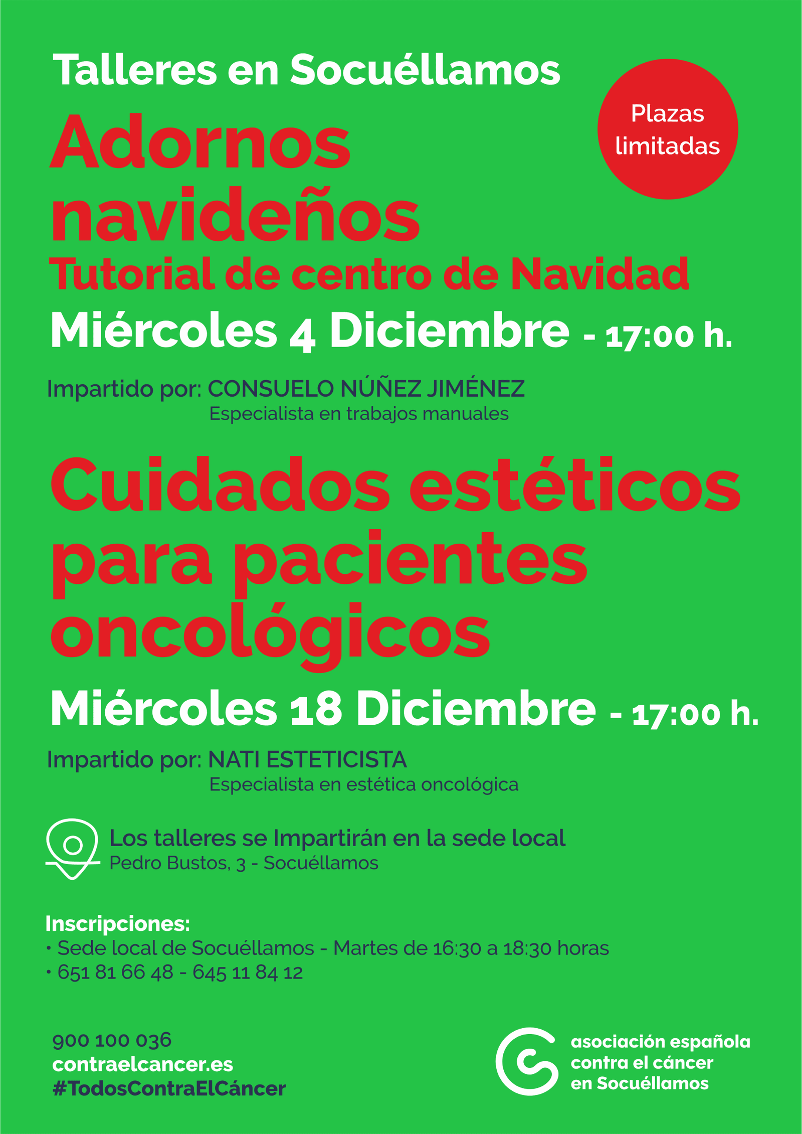 La Asociación Española Contra el Cáncer de Socuéllamos organiza talleres para el mes de diciembre