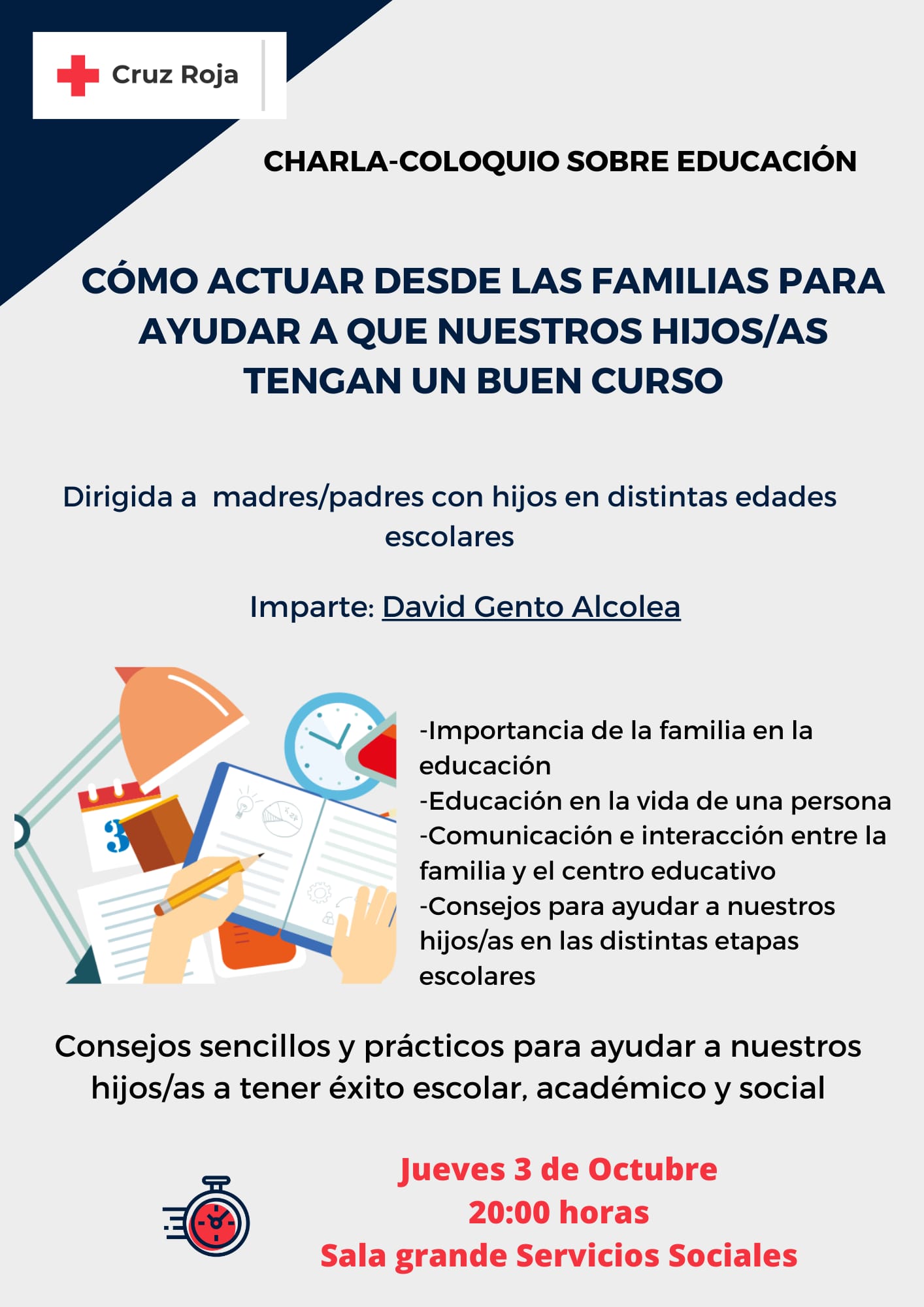 Cruz Roja en Socuéllamos organiza una charla-coloquio sobre educación para padres