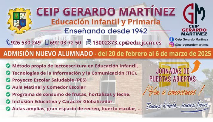 El CEIP Gerardo Martínez abre el periodo de admisión de nuevos alumnos el 20 de febrero