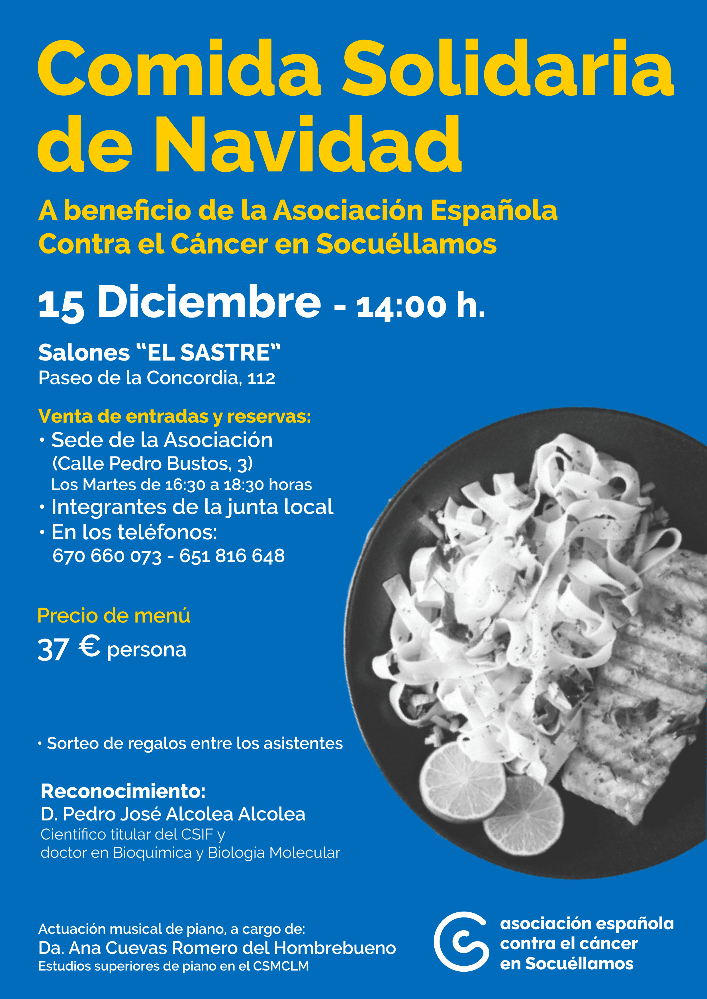 La AECC de Socuéllamos reconocerá la labor del doctor Pedro José Alcolea Alcolea en la comida solidaria de Navidad