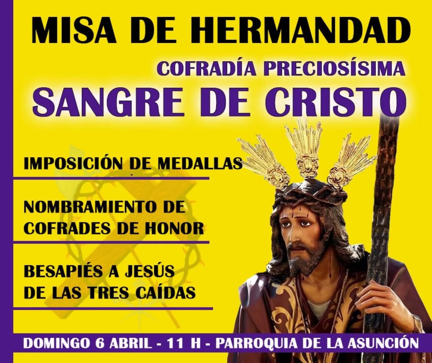 La Cofradía Preciosísima Sangre de Cristo celebrará su Misa de Hermandad el próximo domingo 6 de abril