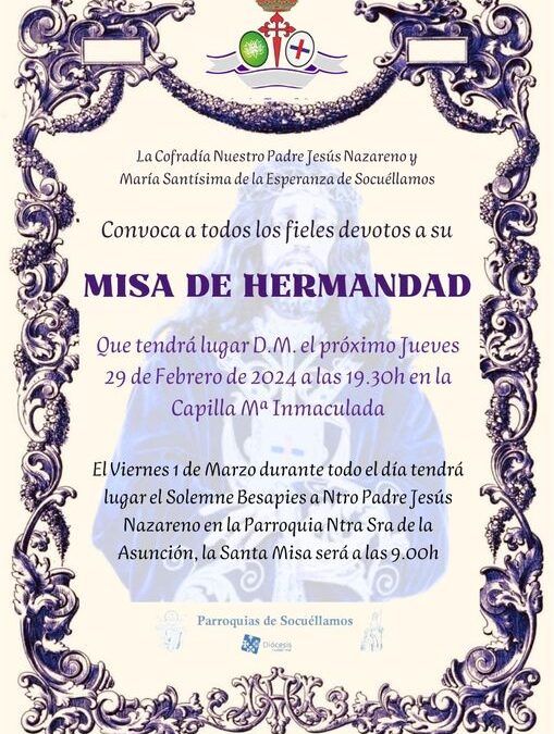 La cofradía de Nuestro Padre Jesús Nazareno y María Santísima de la Esperanza celebra su Misa de la Hermandad