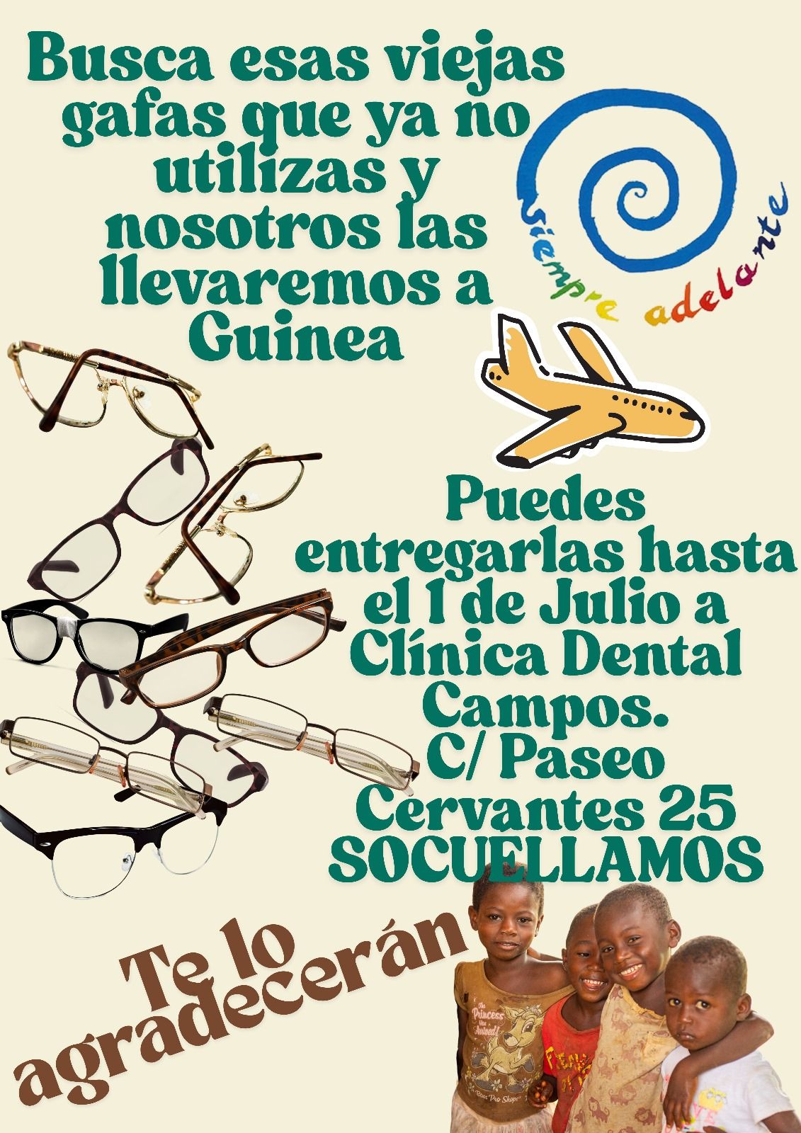 Gema Campos impulsa una campaña solidaria para recoger gafas usadas con destino a Guinea