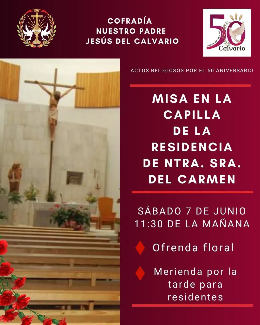 La Cofradía del Calvario celebrará una misa especial en la Residencia Nuestra Señora del Carmen por su 50 aniversario