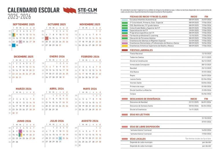 Ya conocemos el calendario escolar 2025-2026 en Castilla-La Mancha