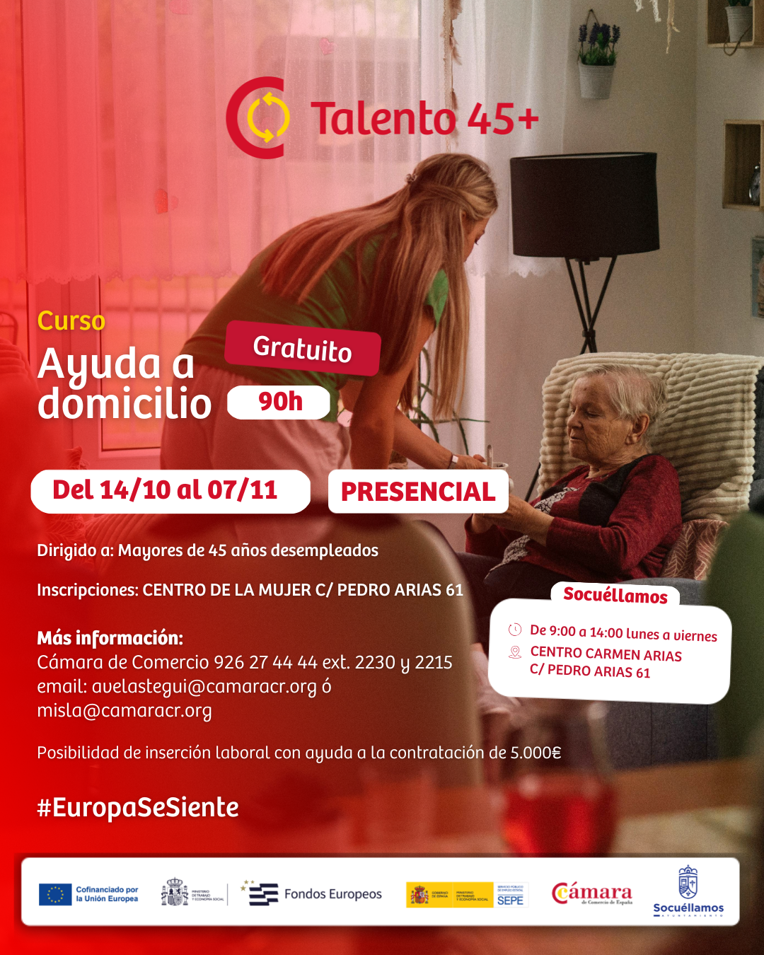Curso gratuito de ayuda a domicilio para mayores de 45 años en Socuéllamos