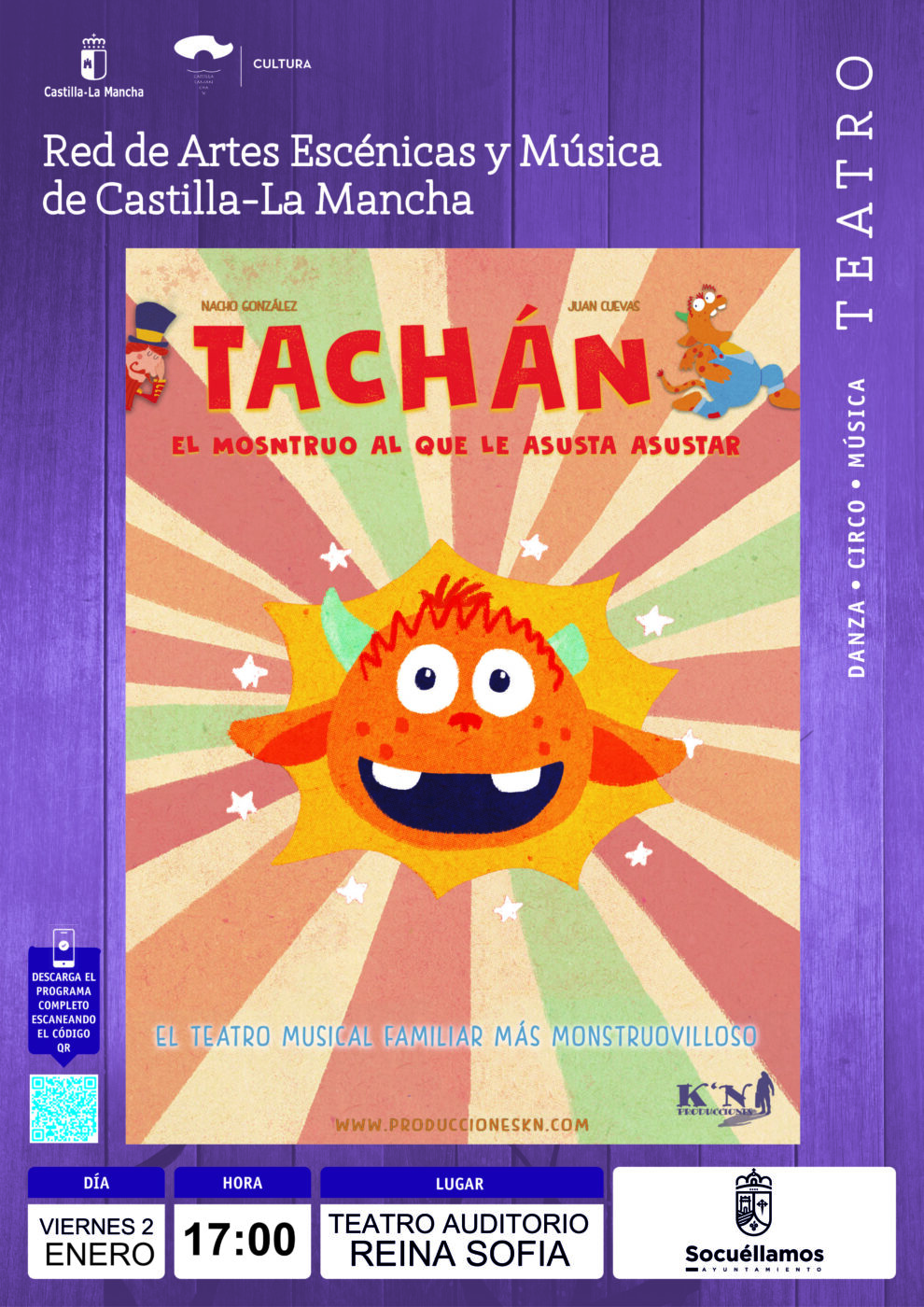El Teatro Auditorio Reina Sofía acoge esta tarde el musical familiar “Tachán, el monstruo al que le asusta asustar”