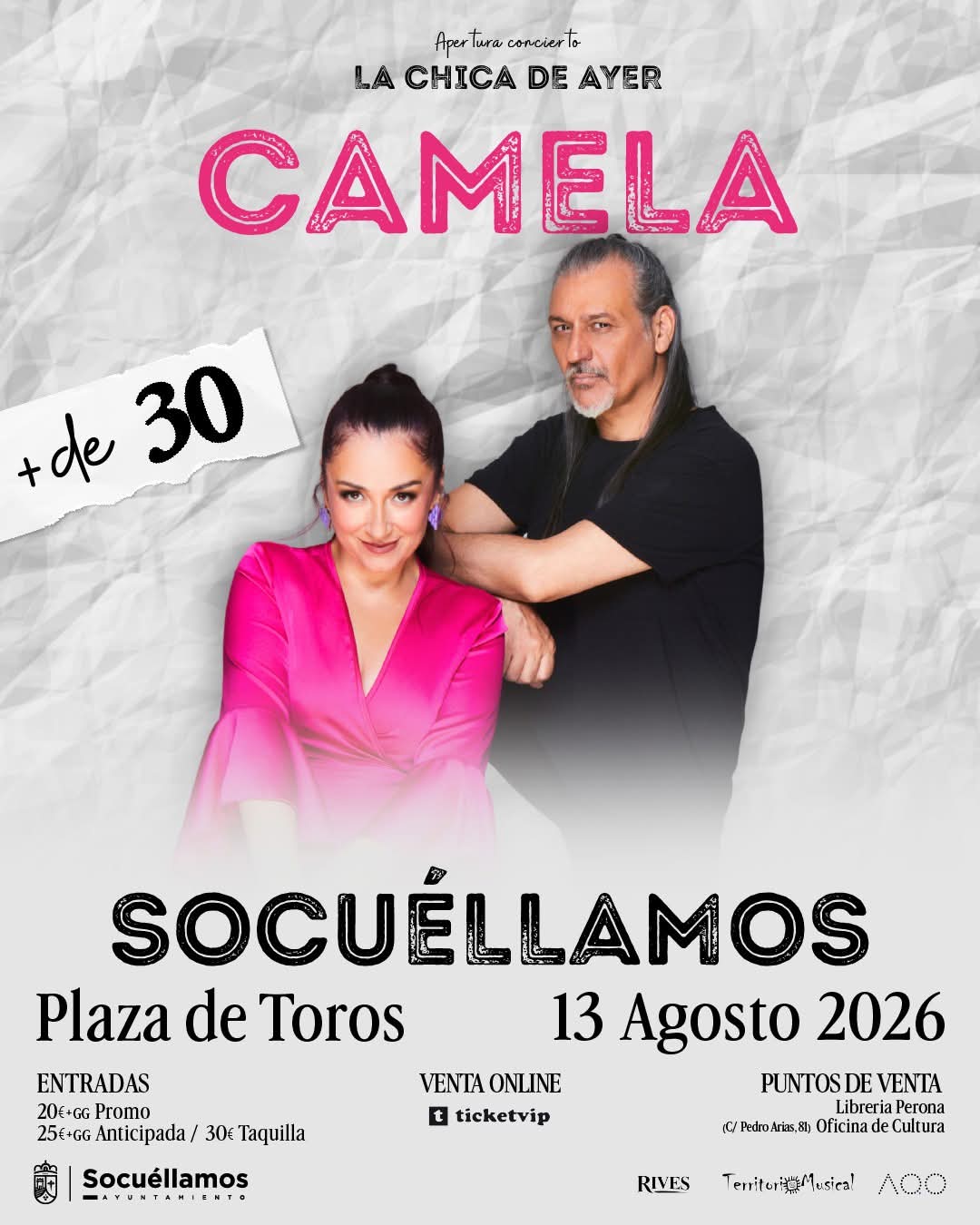 Camela actuará en Socuéllamos el 13 de agosto como concierto central de la Feria y Fiestas 2026