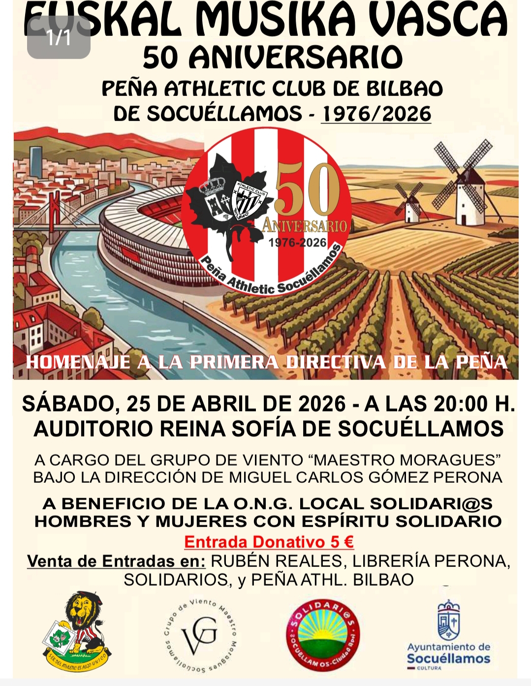 La Peña Athletic de Socuéllamos celebra su 50 aniversario con un concierto solidario en el Auditorio Reina Sofía