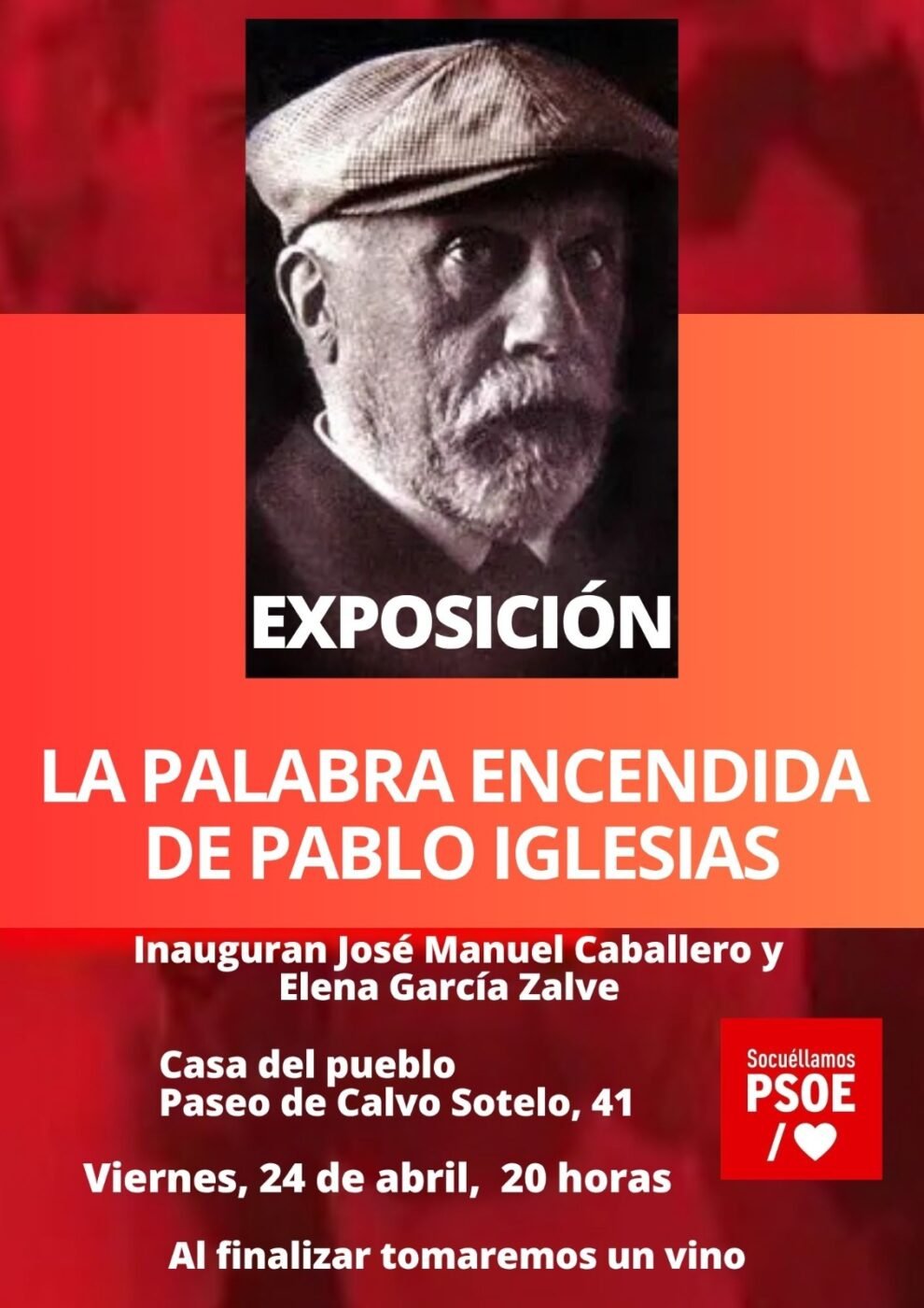 El PSOE de Socuéllamos inaugura este viernes la exposición “La palabra encendida de Pablo Iglesias”