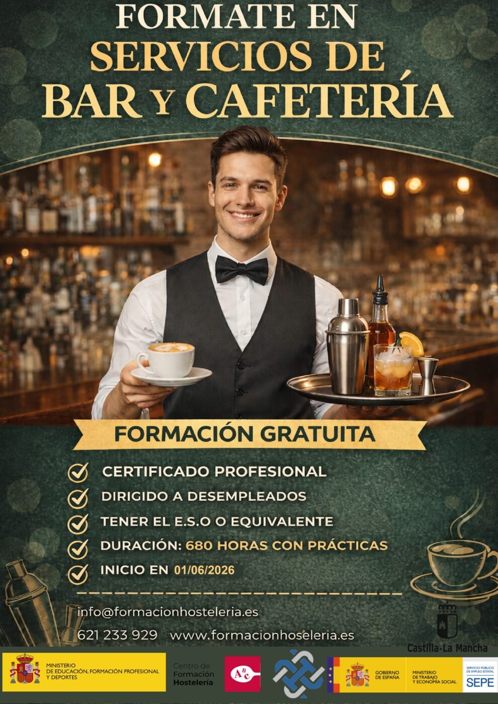 Socuéllamos acogerá un curso gratuito de Servicios de Bar y Cafetería con prácticas en empresas