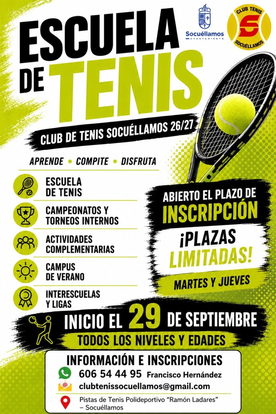 El Club de Tenis Socuéllamos abre las inscripciones para su Escuela de Tenis 2026/2027